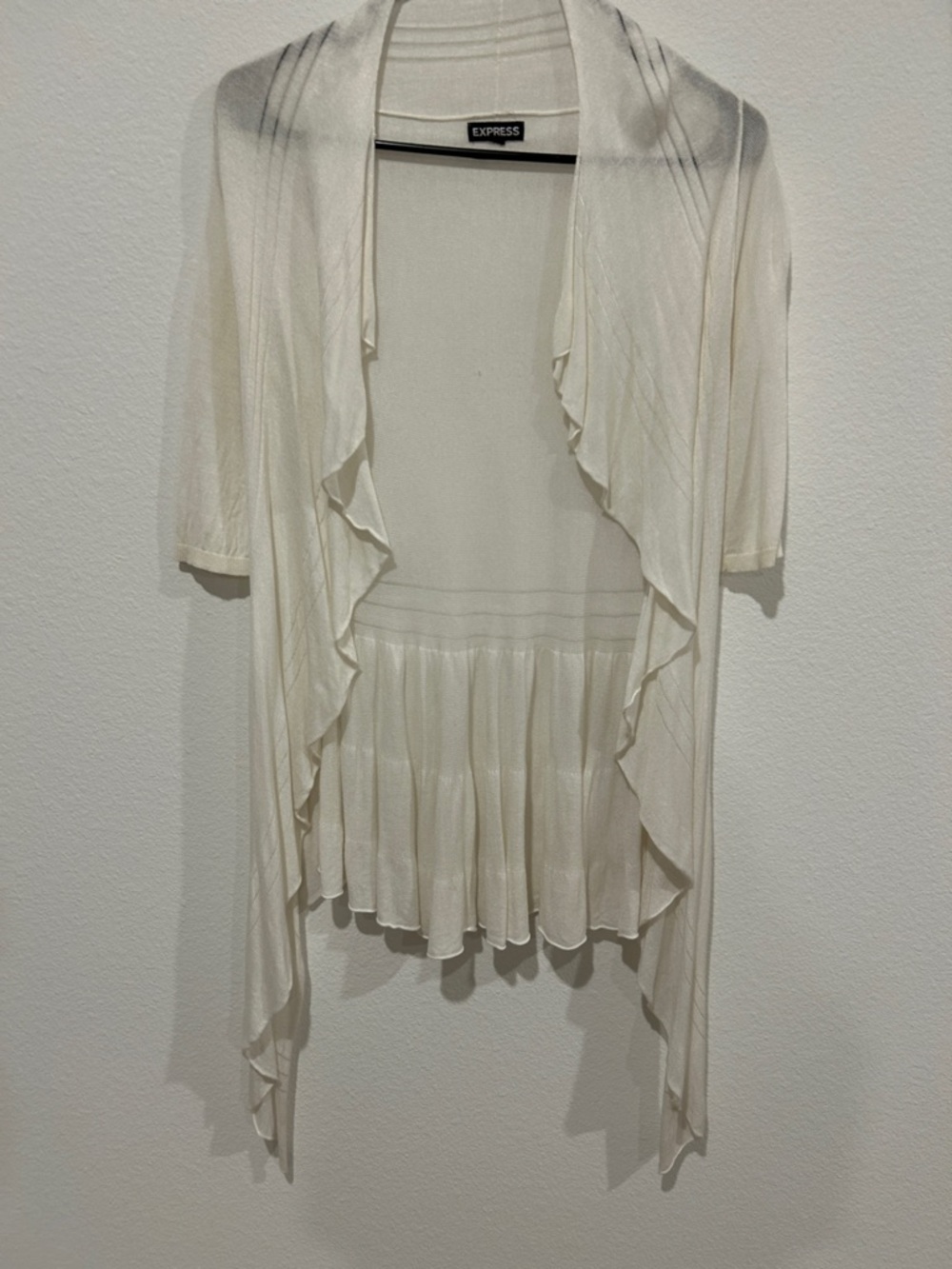 Express Cream Draped-Edge Open Cardigan